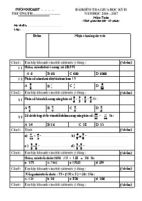 Đề kiểm tra giữa học kì II Toán lớp 4 (Kèm đáp án) - Năm học 2016-2017